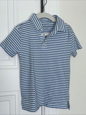 Crewcuts Blue & White Striped Polo - Classic Knit Collared Tee XS 4-5